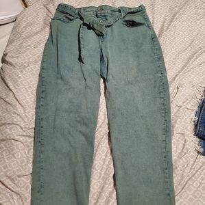 Muted green denium pants tie knot